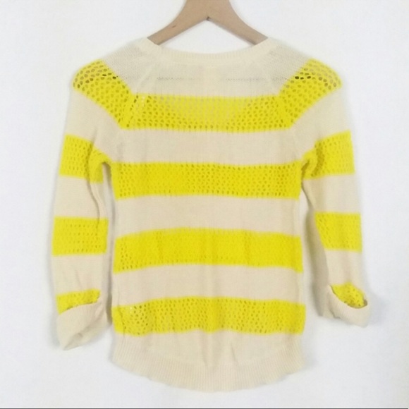Roxy Striped Knit High Low Sweater White Yellow - Picture 2 of 7